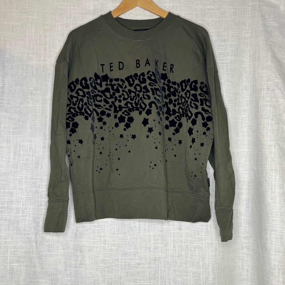Ted Baker Olive Sweater with Black Animal Print